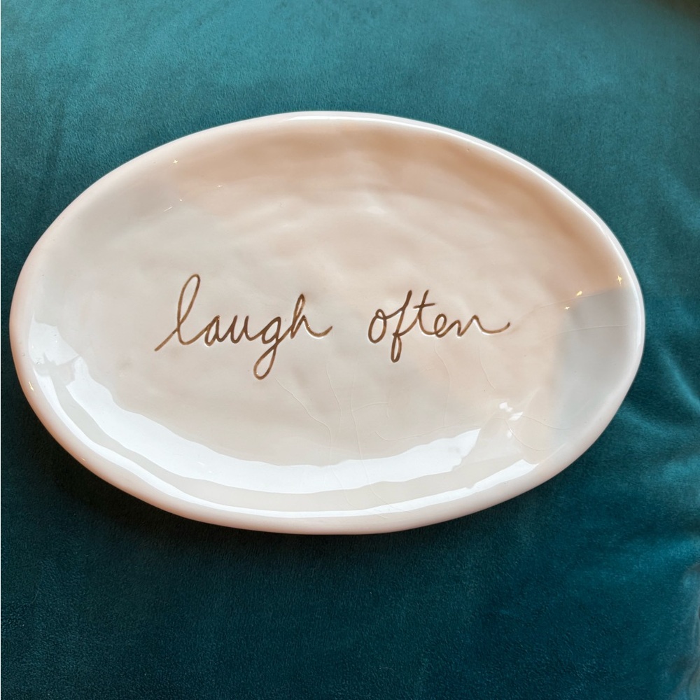 Department 56 Cream Oval Plate with 'Laugh Often' Inscription